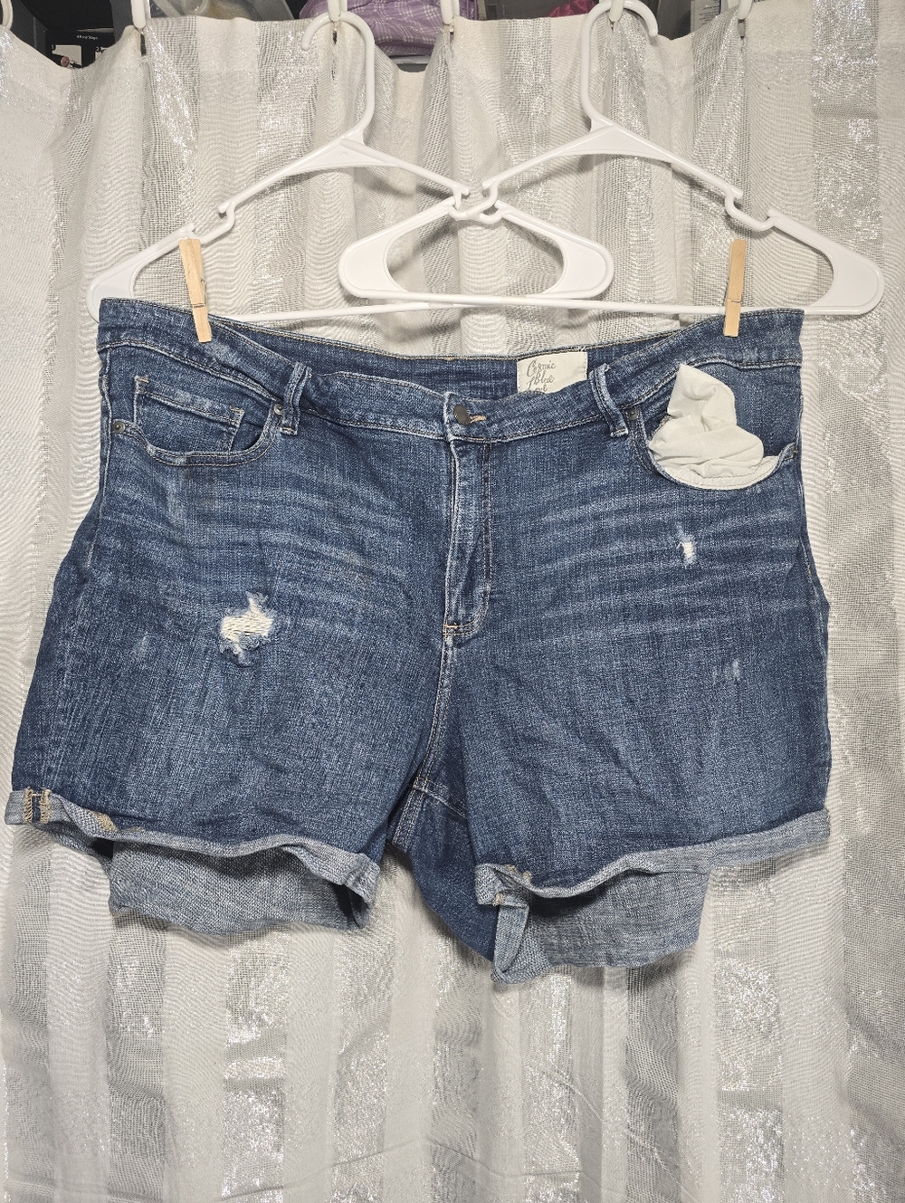 Denim Distressed Roll-Cuff Shorts - Blue